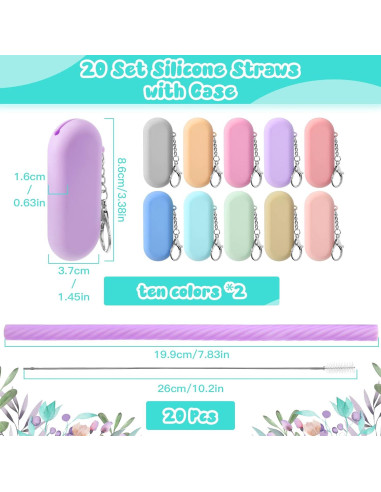 Pajitas de Silicona Reutilizables Irenare 20 Sets con Estuche