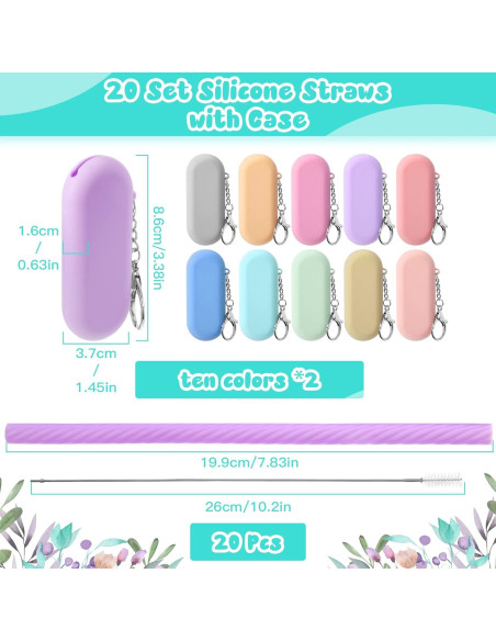 Pajitas de Silicona Reutilizables Irenare 20 Sets con Estuche Pajitas de Silicona Reutilizables Irenare 20 Sets con Estuche
