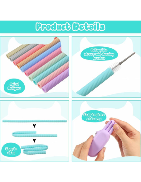 Pajitas de Silicona Reutilizables Irenare 20 Sets con Estuche Pajitas de Silicona Reutilizables Irenare 20 Sets con Estuche