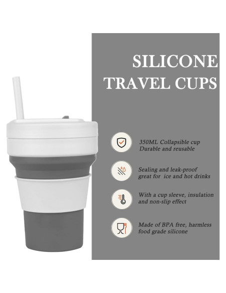 Taza de Viaje Plegable CYNROFVEN Silicona 350ml Gris Taza de Viaje Plegable CYNROFVEN Silicona 350ml Gris
