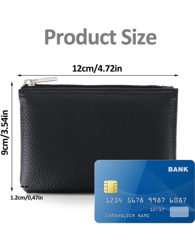 Monedero portátil TIESOME negro PU con cremallera 12x9 cm