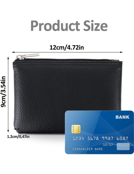 Monedero portátil TIESOME negro PU con cremallera 12x9 cm Monedero portátil TIESOME negro PU con cremallera 12x9 cm