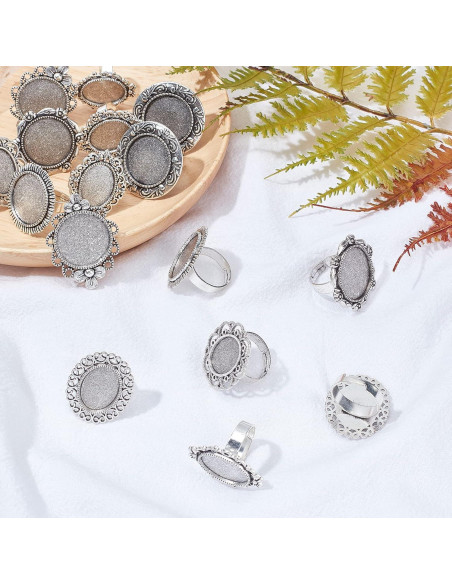 16 Piezas Anillos en Blanco Ajustables SUNNYCLUE Plata Antigua 16 Piezas Anillos en Blanco Ajustables SUNNYCLUE Plata Antigua