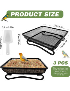 Comedero para Aves de Metal BUWUSMU - 3 Pcs Cuadrado 17x17 cm 2