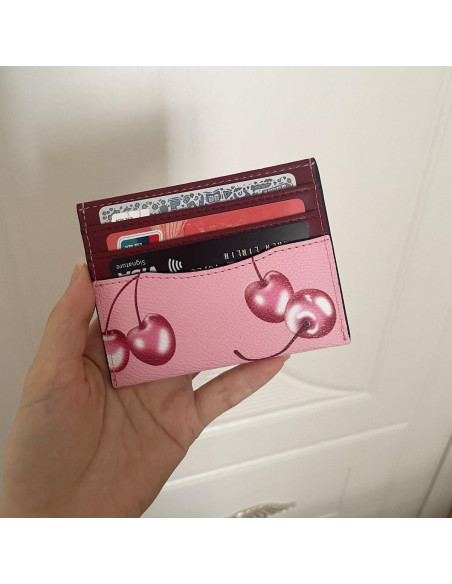 Funda delgada de cuero para tarjetas de crédito mujer - Rojo Funda delgada de cuero para tarjetas de crédito mujer - Rojo