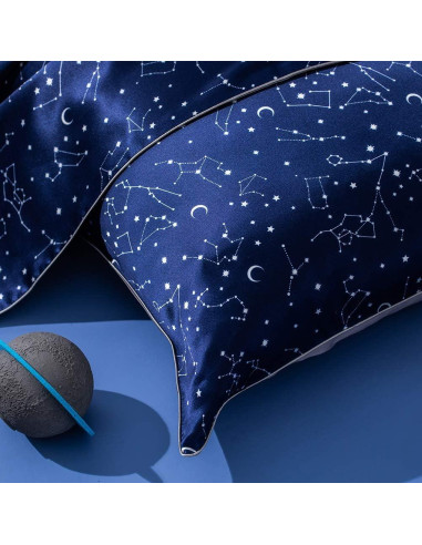 Funda de Almohada de Seda THXSILK 19 Momme Individual Constelación Navy