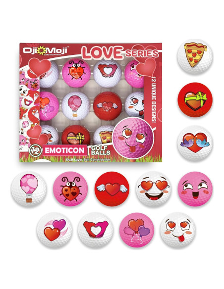 Conjunto de 12 Pelotas de Golf Oji Emoji - Temática Amor Conjunto de 12 Pelotas de Golf Oji Emoji - Temática Amor