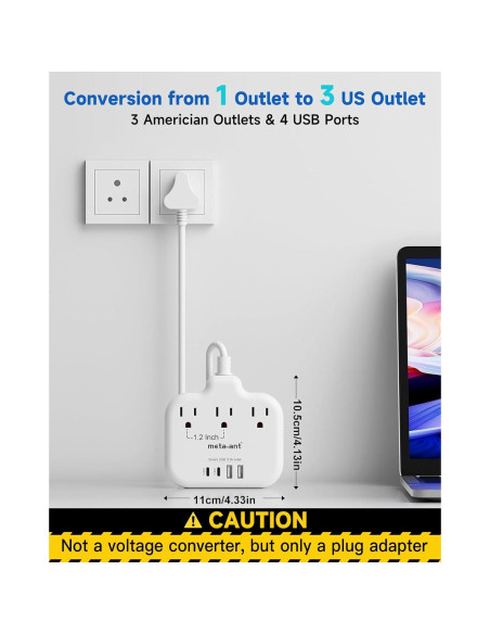 Adaptador de enchufe tipo M Meta-Ant 7 en 1 con USB-C 15.5W Adaptador de enchufe tipo M Meta-Ant 7 en 1 con USB-C 15.5W