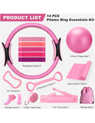 Kit de Pilates para Mujeres Dilobio DB-Sport-01 14 Piezas Rosa