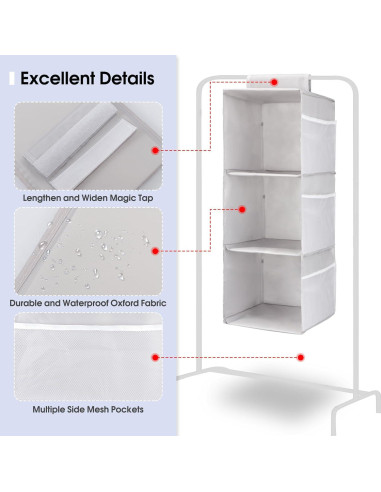 Organizador Colgante de Closet PetsHome 3 Estantes Gris