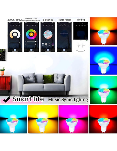 Bombillas LED Gu10 Inteligentes Wixann RGB Dimmables 5W - Paquete de 2