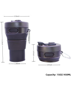 Taza de viaje plegable VVZOWW de silicona 450ML negra 2