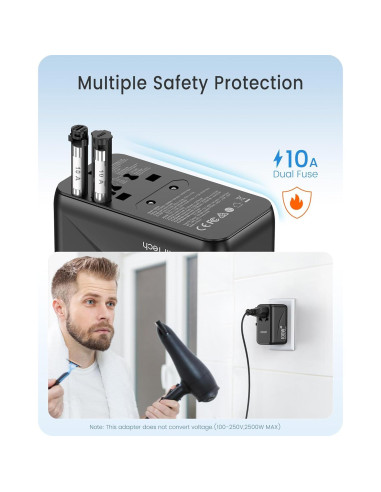 Adaptador de Viaje Universal LENCENT 100W Carga Rápida USB-C
