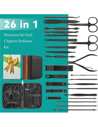 Set de Manicura y Pedicura Luck Around 26 Piezas Acero Inoxidable