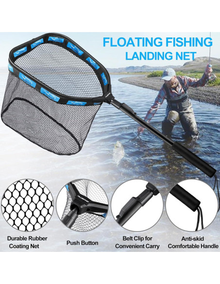 Red de Pesca Flotante PLUSINNO 30 cm Azul Plegable y Ligera Red de Pesca Flotante PLUSINNO 30 cm Azul Plegable y Ligera