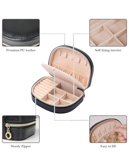 Caja de Joyería ProCase Mediana de Viaje en Cuero PU Negro Caja de Joyería ProCase Mediana de Viaje en Cuero PU Negro
