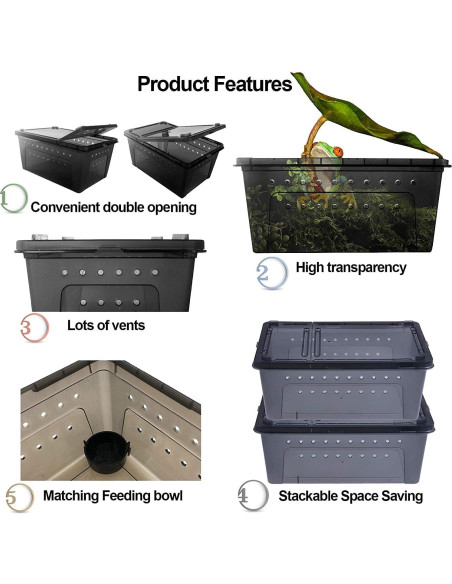 Caja de Alimentación para Reptiles Kathson 26x18cm 2PCS Negra Caja de Alimentación para Reptiles Kathson 26x18cm 2PCS Negra