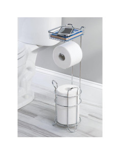 Soporte de Papel Higiénico mDesign Cromo con Estante - 3 Rollos 2