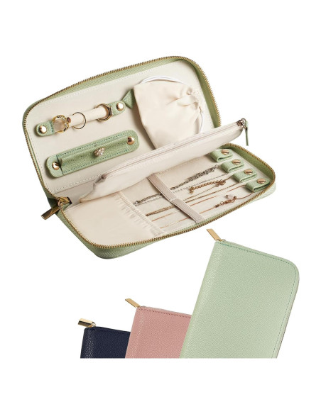 Organizador de Joyería de Viaje FEMIECHO Verde Macaron Mediano Organizador de Joyería de Viaje FEMIECHO Verde Macaron Mediano