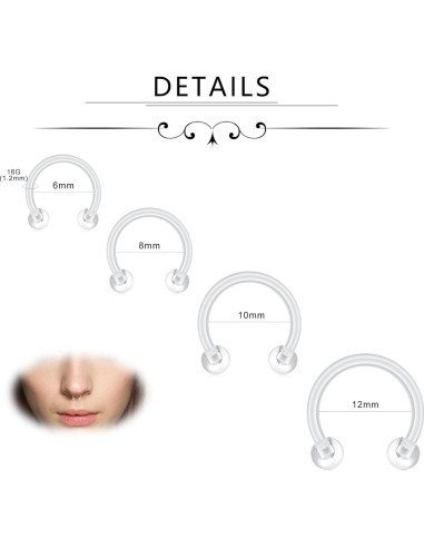 D.Bella 24 Piezas Retenedores de Piercing 16G Bioflex Transparentes