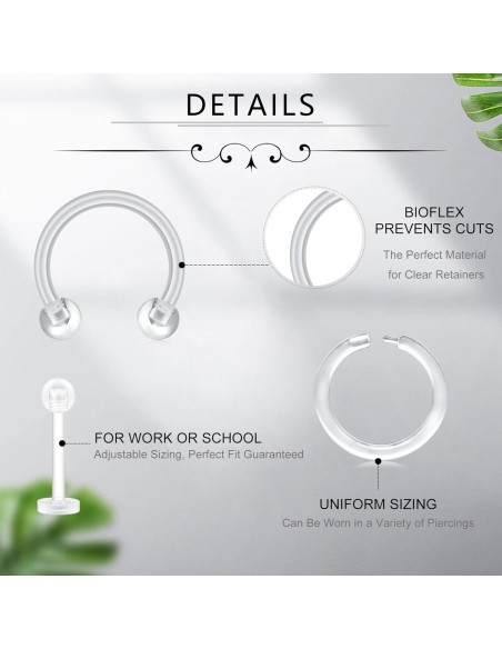 D.Bella 24 Piezas Retenedores de Piercing 16G Bioflex Transparentes D.Bella 24 Piezas Retenedores de Piercing 16G Bioflex Transparentes