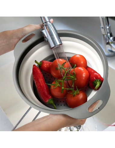 Colador Plegable Glad 2L - Drenaje para Pasta y Verduras Gris
