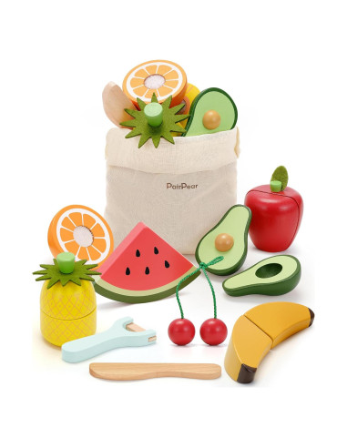 Conjunto de Comida de Juguete de Madera PairPear - Frutas Cortar