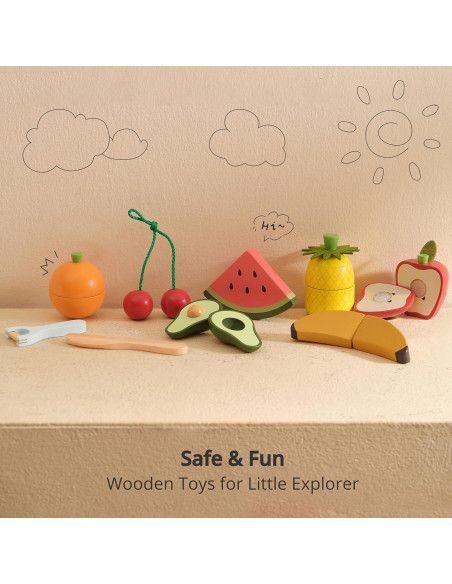 Conjunto de Comida de Juguete de Madera PairPear - Frutas Cortar Conjunto de Comida de Juguete de Madera PairPear - Frutas Cortar