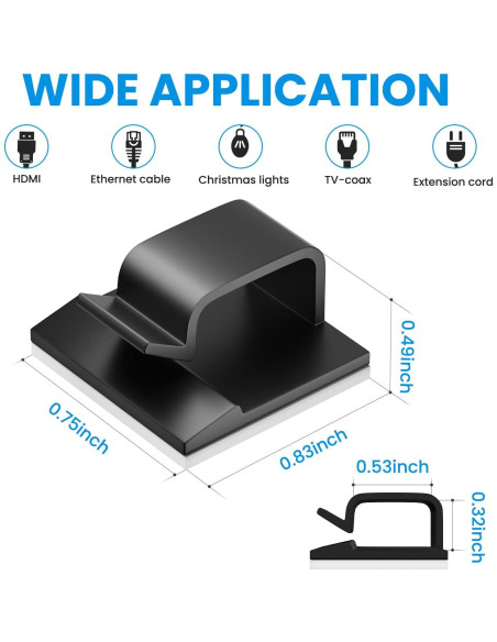 Clip de Gestión de Cables TEZOP 25 Pcs Negro Grande Clip de Gestión de Cables TEZOP 25 Pcs Negro Grande