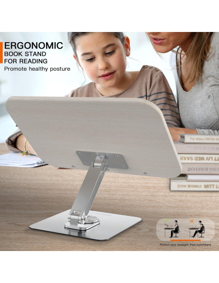 Soporte de Libros Ajustable HARRYFIT con Rotación 360 Madera Soporte de Libros Ajustable HARRYFIT con Rotación 360 Madera