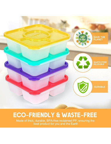 Caperci Bento Box 5 Compartimentos Sin BPA - Set 4 Colores