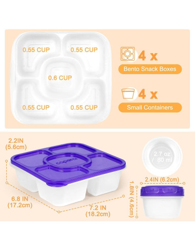 Caperci Bento Box 5 Compartimentos Sin BPA - Set 4 Colores