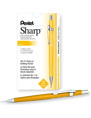 Lápiz Mecánico Pentel Sharp 0.9mm Amarillo Caja 12 Unidades