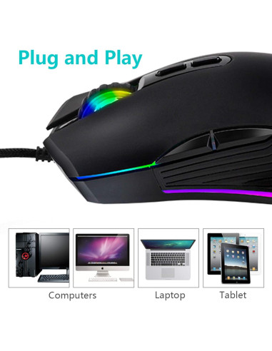 Ratón USB C IULONEE Ergonómico 3200 DPI RGB Negro