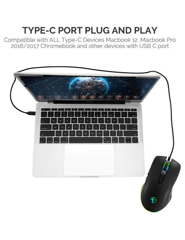 Ratón USB C IULONEE Ergonómico 3200 DPI RGB Negro