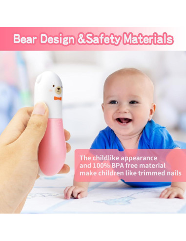 Cortador de Uñas Eléctrico Qunlions Rosa 6 en 1 para Bebés y Adultos
