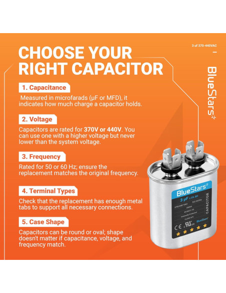 Capacitor Oval de Arranque 3uF 370-440VAC BlueStars Capacitor Oval de Arranque 3uF 370-440VAC BlueStars
