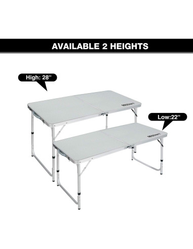 Mesa de Camping REDCAMP Plegable 4 Pies Ajustable Blanca