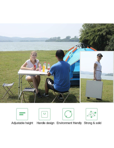 Mesa de Camping REDCAMP Plegable 4 Pies Ajustable Blanca Mesa de Camping REDCAMP Plegable 4 Pies Ajustable Blanca