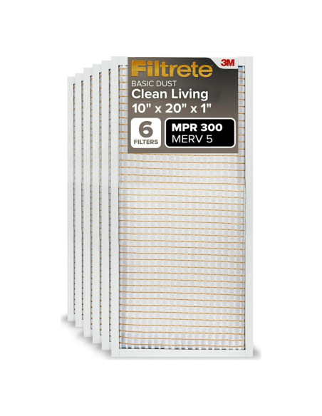 Filtro de Aire Plisado Filtrete 10x20x1 MPR 300 MERV 5 - Paquete de 6 Filtro de Aire Plisado Filtrete 10x20x1 MPR 300 MERV 5 - Paquete de 6