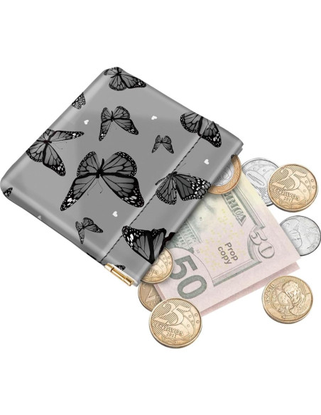 Monedero Squeeze Mini Cuero Mariposas Negras 8.9x8.1cm Monedero Squeeze Mini Cuero Mariposas Negras 8.9x8.1cm