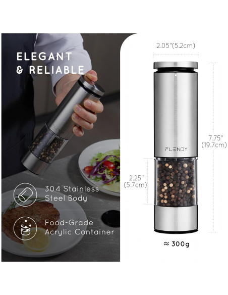 Molino eléctrico de sal y pimienta Flendy recargable 357g Molino eléctrico de sal y pimienta Flendy recargable 357g