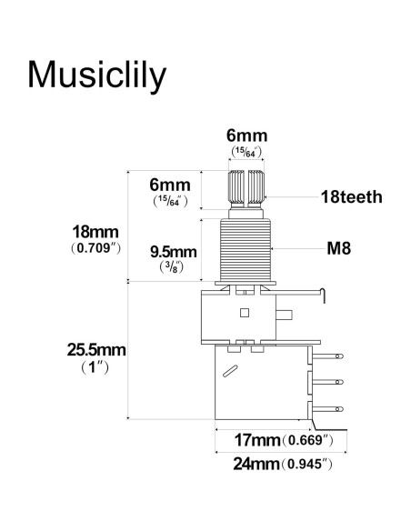 Potenciómetros Push/Pull Musiclily A250K para Guitarra Eléctrica - Juego de 2 Potenciómetros Push/Pull Musiclily A250K para Guitarra Eléctrica - Juego de 2