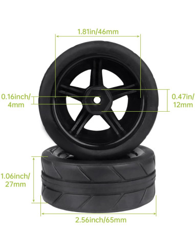 Ruedas de 12mm Hobbyfire con Neumáticos de Goma 65mm para RC
