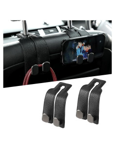 Ganchos de Almacenamiento KINIVA para Reposacabezas de Coche, 2 Piezas, Cuero PU Negro