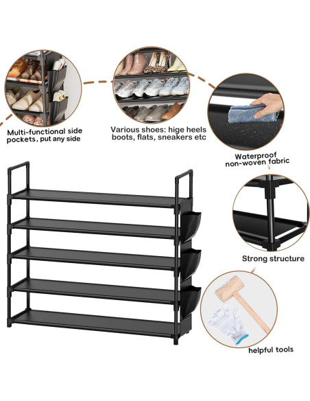 Estante para Zapatos OYREL de 5 Niveles Negro - Organizador para 20-25 Pares Estante para Zapatos OYREL de 5 Niveles Negro - Organizador para 20-25 Pares