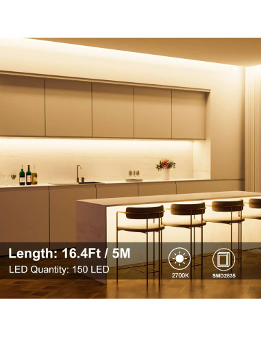 Tira de Luz LED echosari 5m 150 LEDs Blanco Cálido Control Remoto