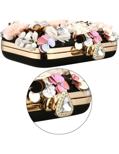 Cartera de Perlas Florales para Mujeres - Gets - Negro