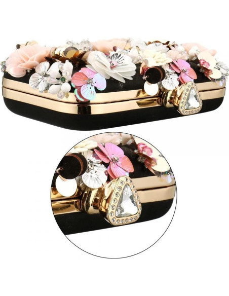 Cartera de Perlas Florales para Mujeres - Gets - Negro Cartera de Perlas Florales para Mujeres - Gets - Negro