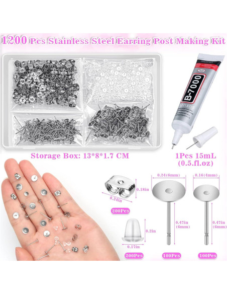 Kit de Pegamento y Suministros para Aretes Anezus - 600 Piezas Kit de Pegamento y Suministros para Aretes Anezus - 600 Piezas